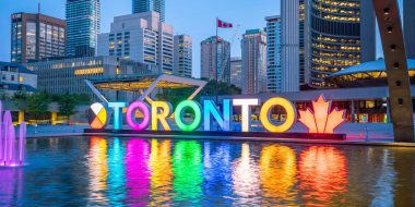Toronto sign at city hall in the downtown core